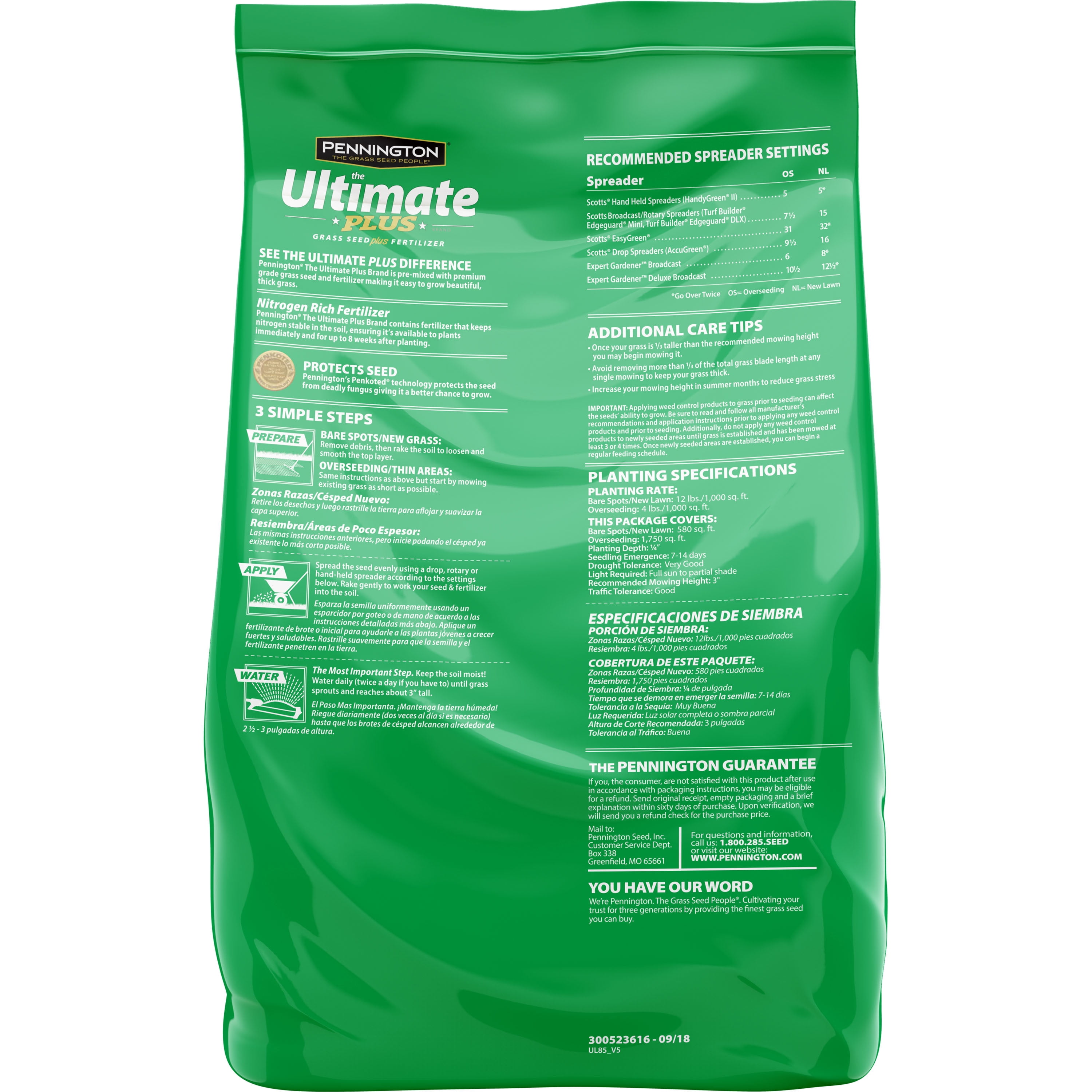 Pennington Ultimate Plus Grass Seed and Fertilizer Sun and Partial Shade, Southern Mix; 7 lb.