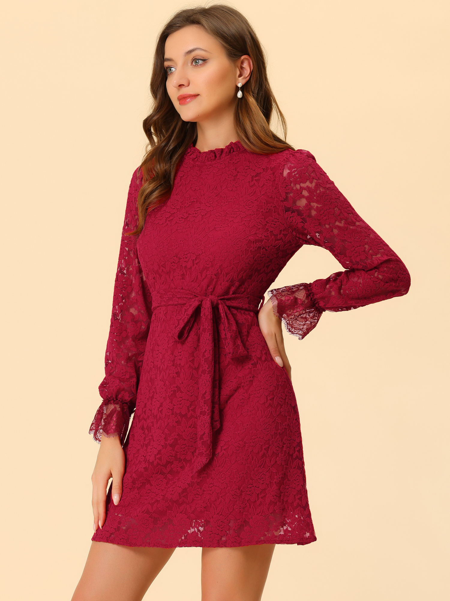 DARING DIVA Floral Ruffle Crew Neck Vintage Mini Lace Dress XL Red