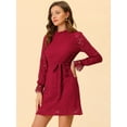 thumbnail image 3 of DARING DIVA Floral Ruffle Crew Neck Vintage Mini Lace Dress L Red, 3 of 6