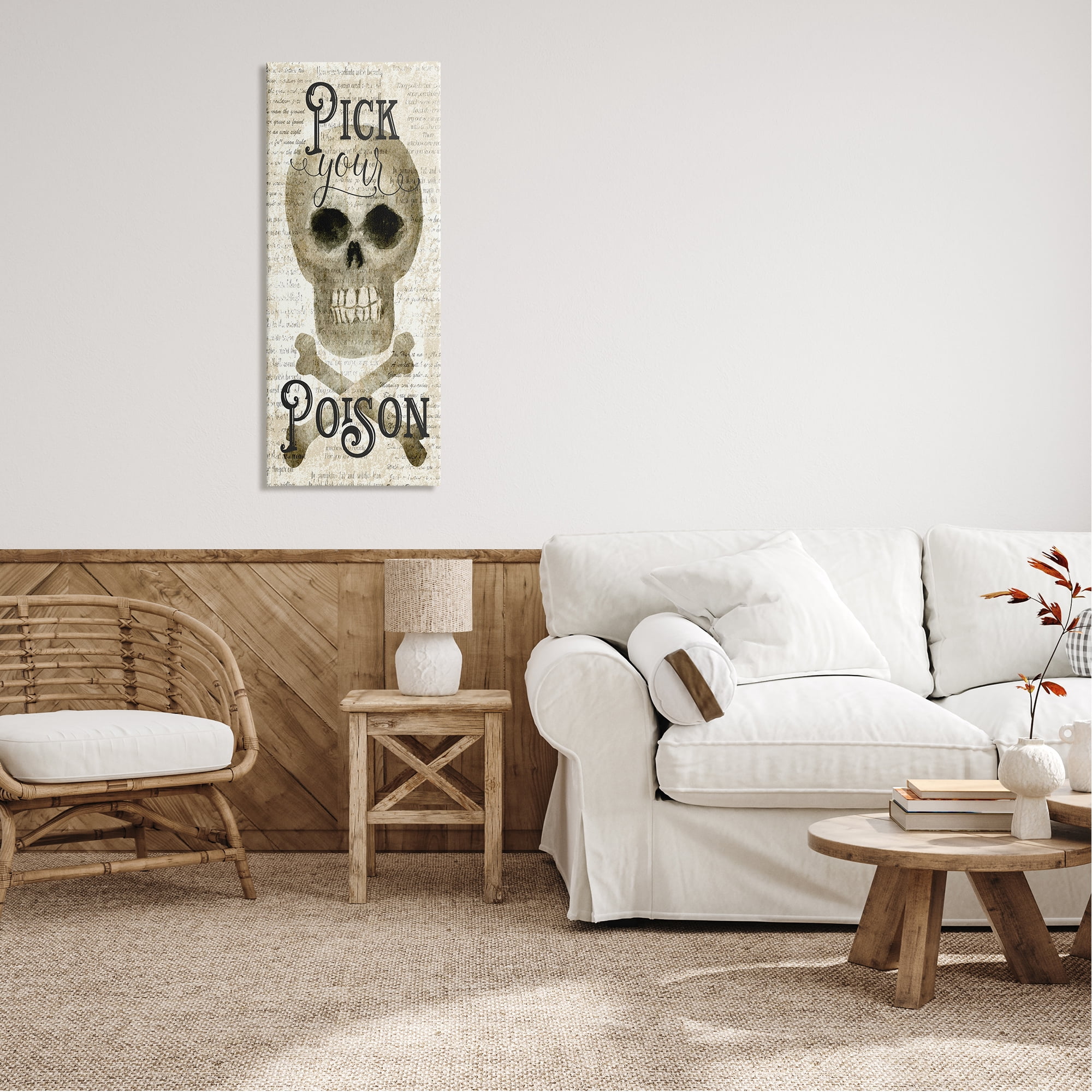 Stupell Industries Pick Your Poison Skull Holiday Painting Gallery Wrapped Canvas Art Print Wall Art, 17 x 40