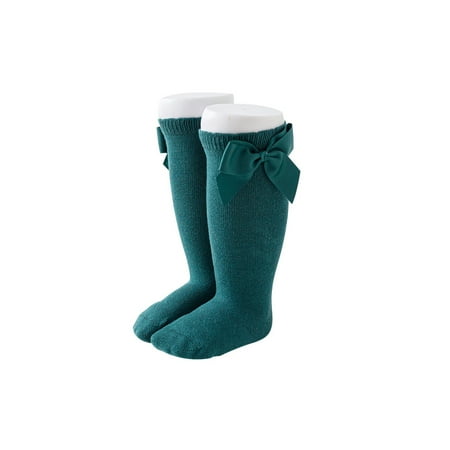 

Tregren Baby Girls Cotton Knee Socks Solid Color Big Bow Knee High Stocking Leg Warmer