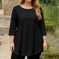 thumbnail image 3 of Dwralegc Plus Size Tops for Women 3/4 Sleeve Crewneck Loose Fit Blouses with Leggings Tunic Fall 2026 Clothes Basic Plus Size Flowy Tops Black 3XL, 3 of 5