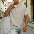 thumbnail image 5 of Mens Casual T Shirts Short Sleeve V Neck Henley Linen Shirt Button Basic Fashion Summer Beach Top Button Up Collar Shirt Khaki L, 5 of 8