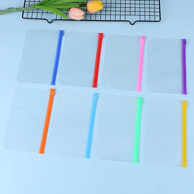 9 Uds bolsillos para carpetas tamaño A6 carpetas con cremallera multicolor para carpeta de 6 anillas bolsas de hojas sueltas para cuaderno, bolsa de Pvc impermeable bolsas para archivar documentos Namotu CZBG-HY132