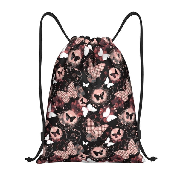 Fotbe Butterfly Bolsa Mochila con Cordón Estampada, Bolsa de Gimnasio Deportiva, Bolsa Cinch, Bolsa con Cordón para Hombres y Mujeres-Small