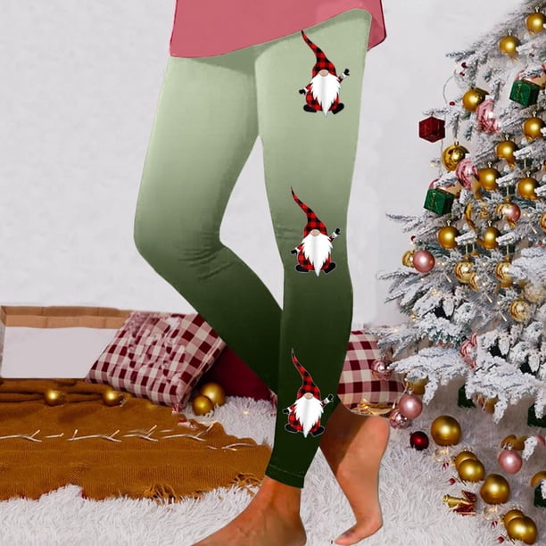 MKLEKYY Leggings deportivos para mujer, leggings de entrenamiento, pantalones con estampado navideño de bloques de color, leggings elásticos suaves 171