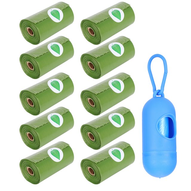 Bolsa de basura degradable para excrementos de mascotas, dispensador de bolsas de limpieza de basura fragantes, producto para mascotas, 10 rollos, 1 caja (10 rollos + dispensador)