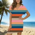 thumbnail image 5 of Ynynloco Womens Short Sleeve Dresses Casual V Neck Tribal Print Button Flowy Boho Mini Beach Short Dress, 5 of 5