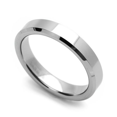 - Women's 4MM Comfort Fit Tungsten Carbide Wedding Band Beveled Edges Classic Flat Ring (5 to 12)