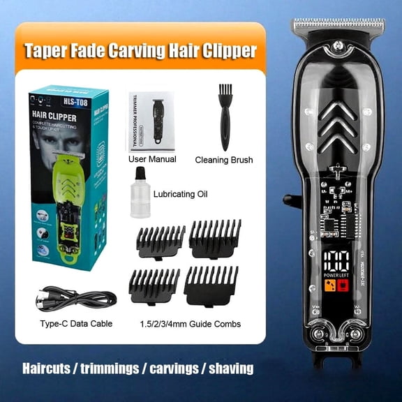 Cordless Rechargeable Hair Clipper Kit and Beard Trimmer with Charge level display