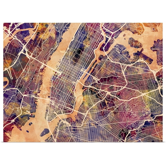 Great BIG Canvas | Rolled Michael Tompsett Poster Print entitled New York City Street Map