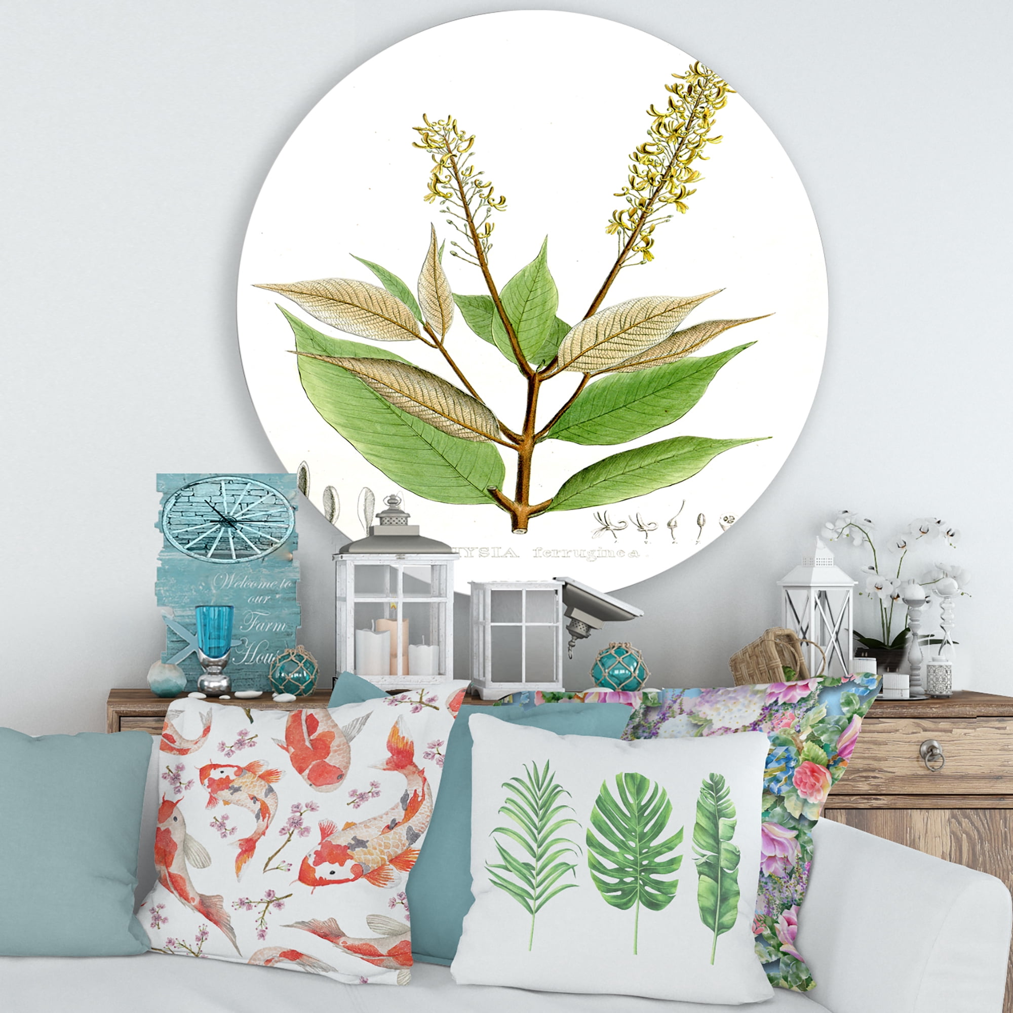 Designart 'Ancient Brazilian Plant V' Traditional Circle Metal Wall Art 36x36 - Disc of 36