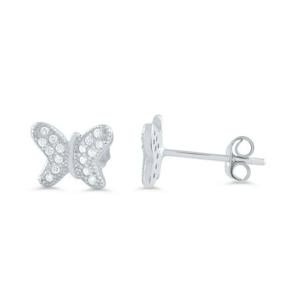 SilverCloseOut Sterling Silver Womens Cz Dainty Butterfly Stud Earrings - 9mm