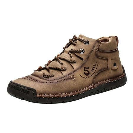 

XINSHIDE Shoes Fashion Summer And Autumn Men Leather Shoes Flat Soft Bottom Comfortable Mid Top Lace Up Casual Shoes For Men