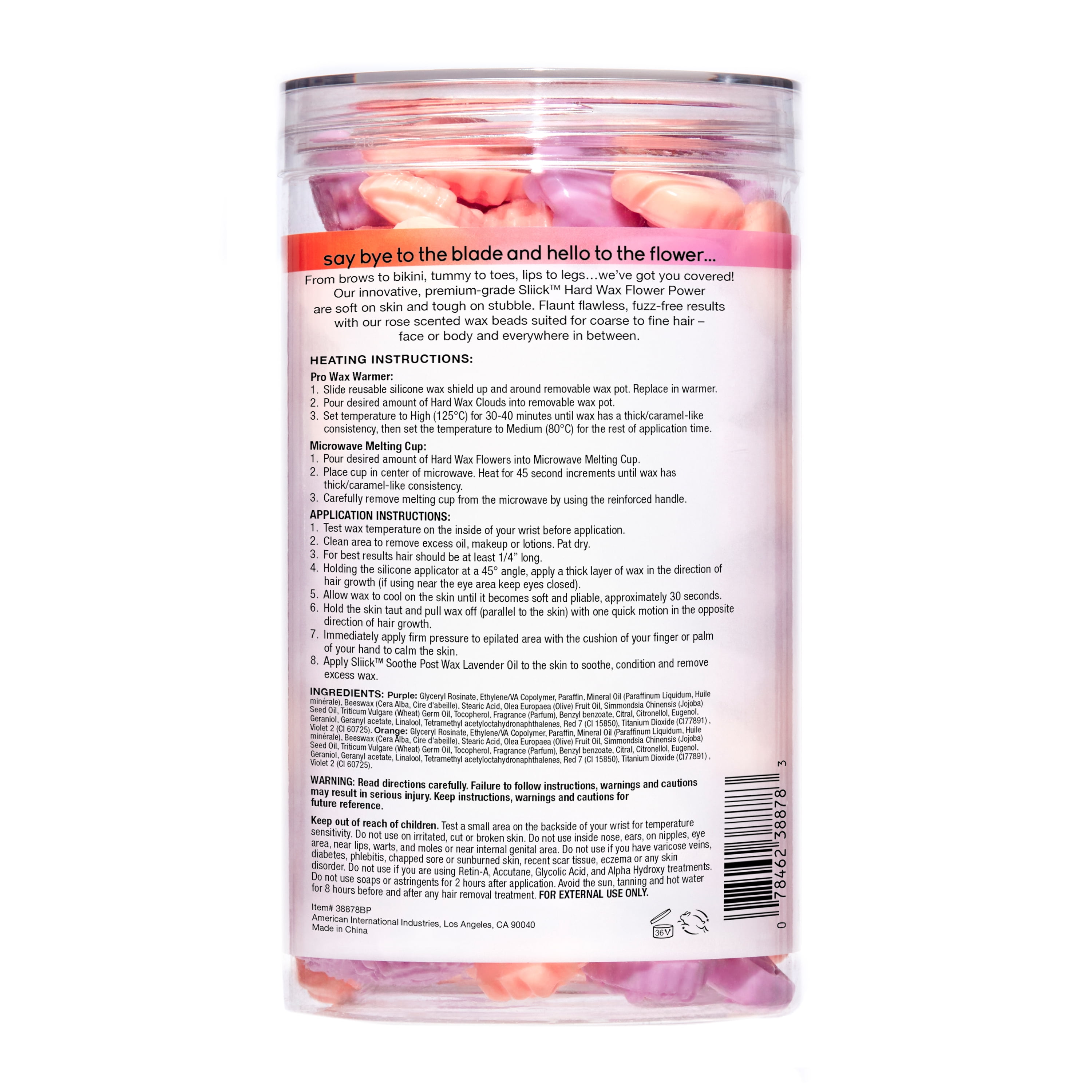 Sliick Flower Power Hard Hair Removal Wax Beads for Face & Body, Rose Scent, 15 oz Jar