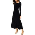 thumbnail image 2 of Robe en Velours pour Femmes Élégante, Col Rond Manches Longues Robe Noire Unie, 2 of 5