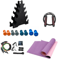 thumbnail image 1 of Home Gym Starter Kit - 90 LB Neoprene Dumbbells Set with Rack, 6mm Yoga Mat, 11 Pcs Resistance Bands Set, and Jump Rope, 1 of 5