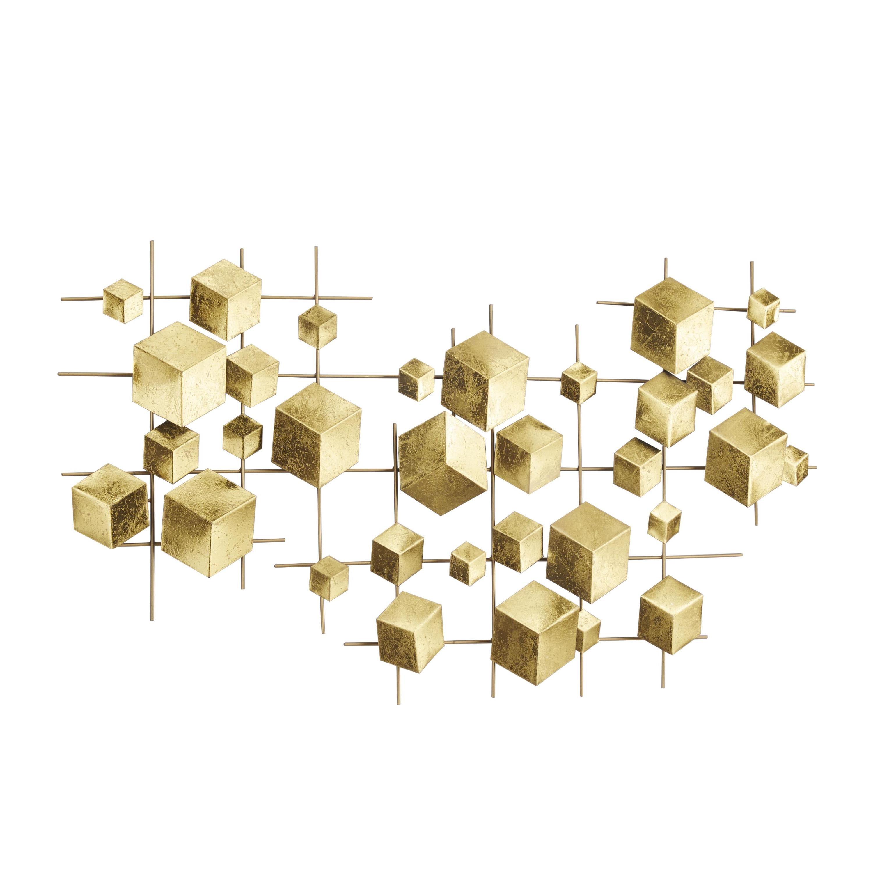 CosmoLiving by Cosmopolitan Gold Metal 3D Cube Relief Geometric Wall Decor