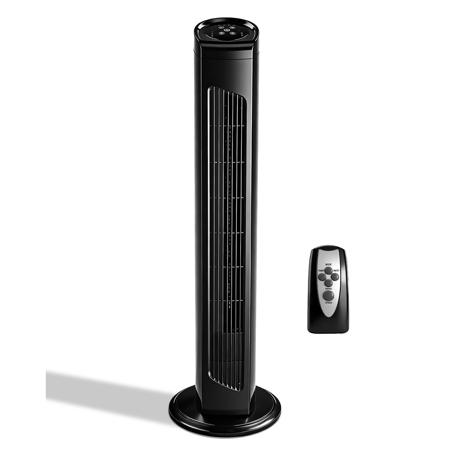Tower Fan, 110V, 45W, 32 Inch Column Tower Fan, Touch Control with Remote, Plastic Body, Copper Motor, Black, 3 Speeds, 3 Wind Modes, Oscillating, 7.5-Hour Timer for Home Use