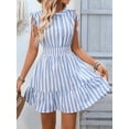 thumbnail image 5 of Women'S Striped Sleeveless Tank Dress Button Front Ruffle Hem A Line Dresses Light Blue L, 5 of 9