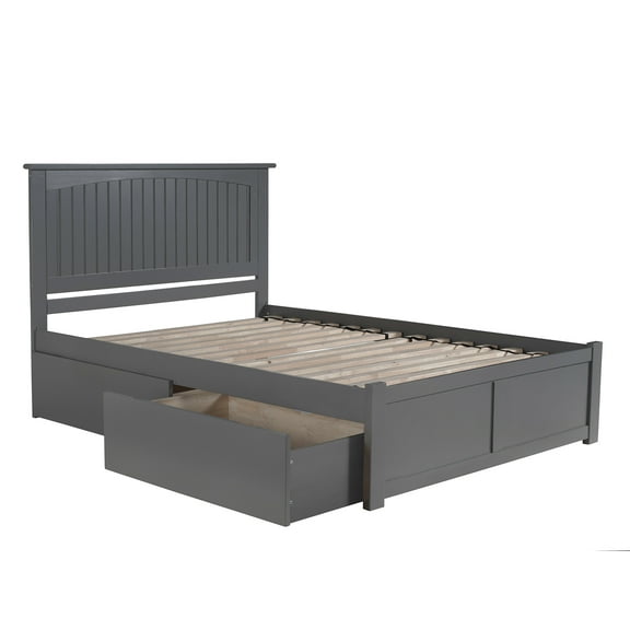 Nantucket Platform Bed with Flat Panel Foot Board and 2 Urban Bed Drawers, Multiple Sizes, Multiple Colors