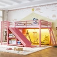 thumbnail image 4 of Leumius Twin Size Metal Loft Bed with Slide & Ladder, Metal Loft Bed with Storage Drawers and Hanging Area, LED Lights,Pink, 4 of 17