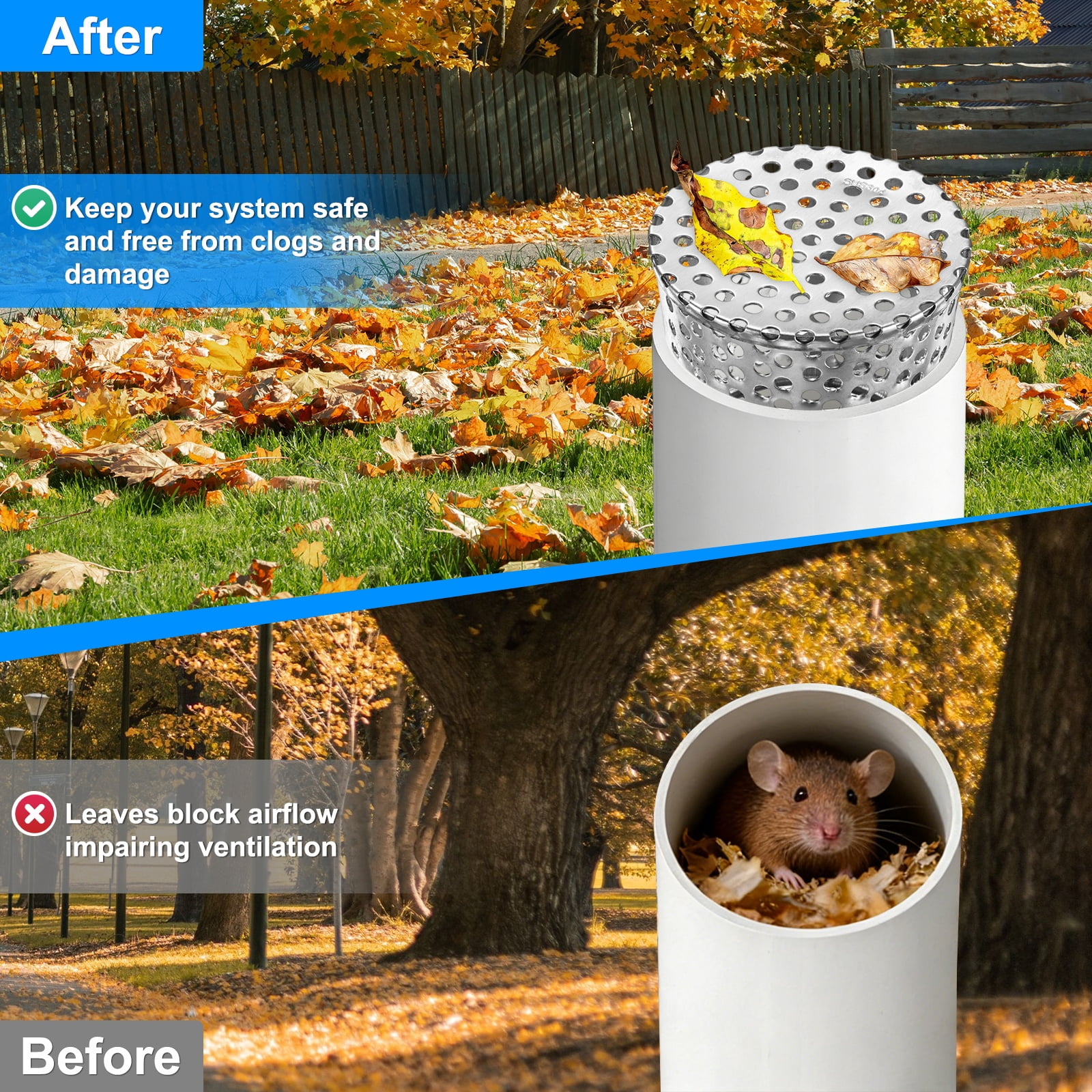 Uxcell 2-Pack Termination Mesh Screen Vent Covers, 3.54–2.87 Inch ID Stainless Steel Conical Exhaust Pipe Cover Strainer for Preventing Birds/Leaves from Entering