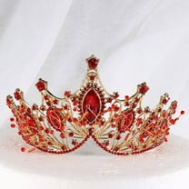 DESIGNICE Crown Alloy Korean Style Tiara Crowns for Women with Water Crystals and Gems Princess Crown 15x8cm,Red