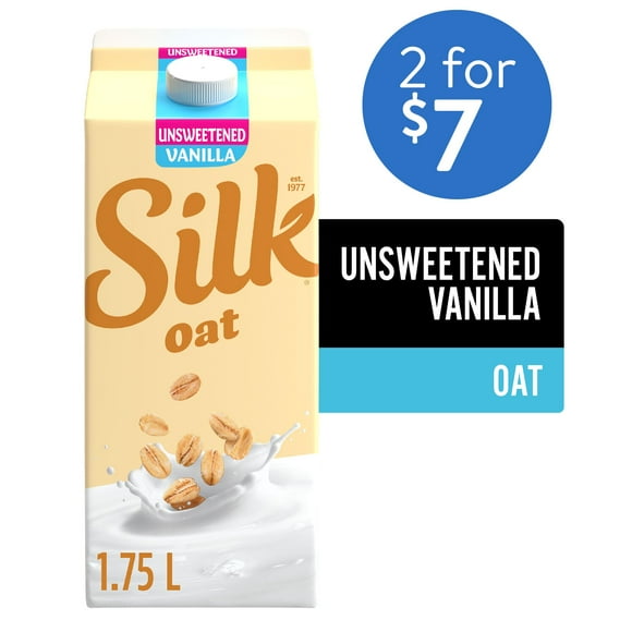 Silk Oat Milk Alternative, Vanilla Unsweetened, Dairy Free, 1.75 L