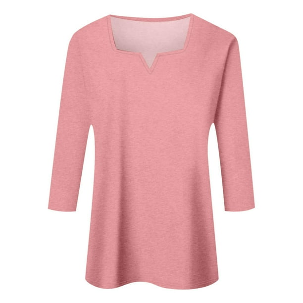 Top de mujer con cuello cuadrado, manga 3/4 y bloques de color - Blusa elegante y casual para el verano, corte holgado