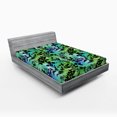 thumbnail image 2 of Ambesonne Leafy Design Fitted Sheet, Tropical Silhouettes, Queen Size, Charcoal Grey Lime Green, 2 of 5
