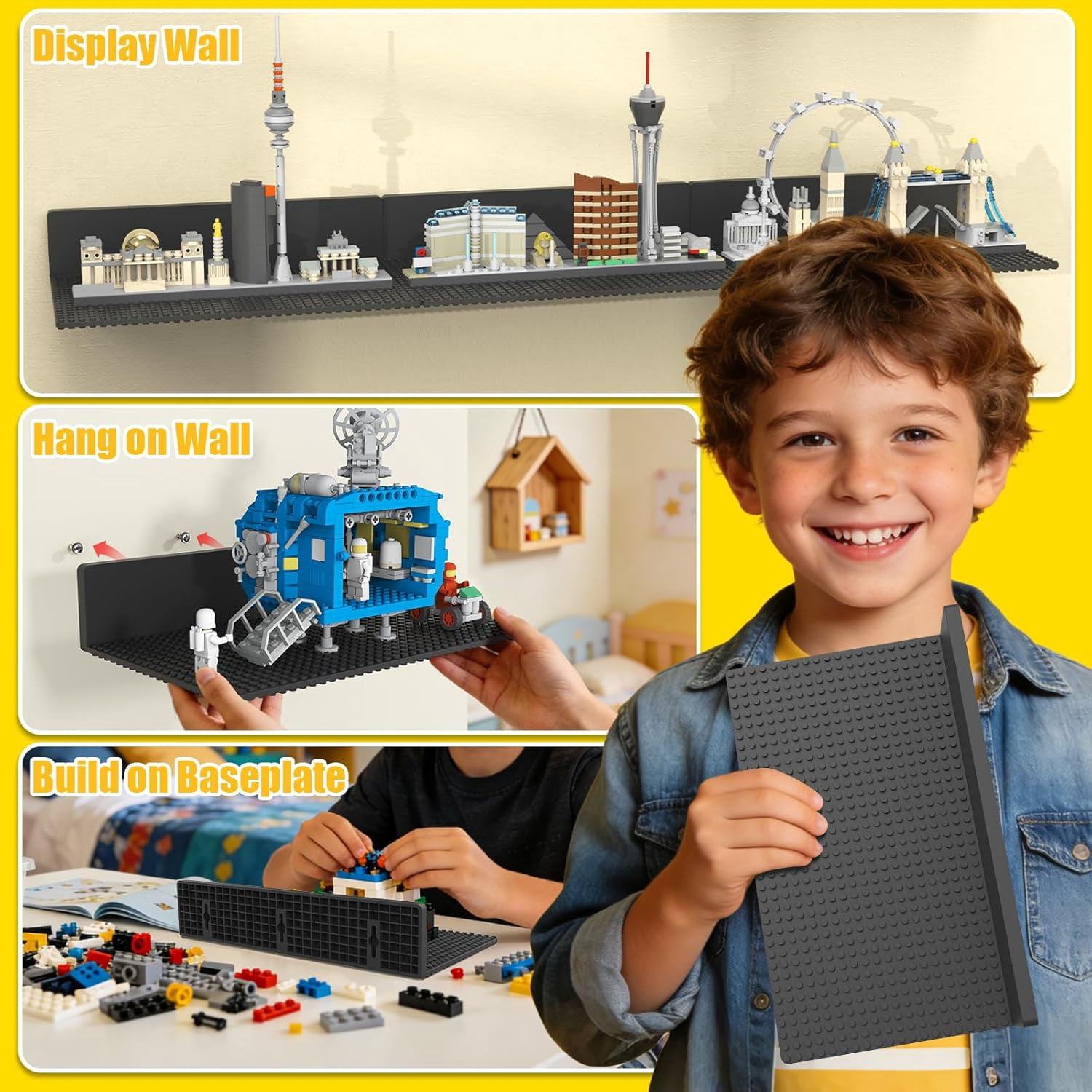BlissBox Classic Collection 6.3 x 12 LEGO ABS Floating Shelves (8 Count)