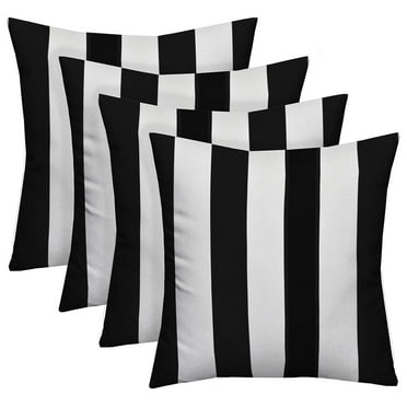 Lwory Indoor Outdoor Set of 4 (17" x 17") Square Decorative Toss Throw Pillows Weather Resistant - Black and White Stripe