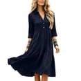 thumbnail image 6 of ClodeEU Women's Collar V Neck 3/4 Sleeve Tiered Mini Shirt Dress,Solid Loose Casual Dress Navy,Women's Plus L, 6 of 6