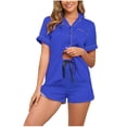 thumbnail image 3 of TARIENDY Satin Pajama Set for Women 2 Piece Lounge Sets Soft Comfy Sleepwear Button Down Pjs Tops and Shorts Summer Short Sleeve Loungewear Blue XXL, 3 of 8