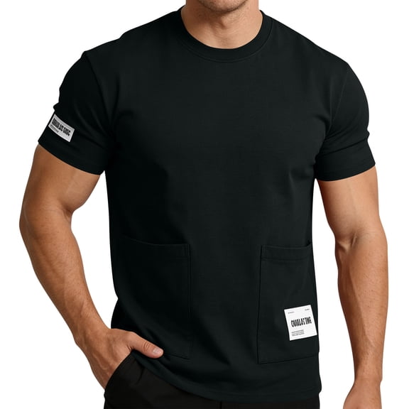 Wrtxtat Men's Pocket T-Shirt Slim Fit Muscle Shirts Crew Neck Short Sleeve Undershirts Gym Running Athletic Tee Shirts Black XL