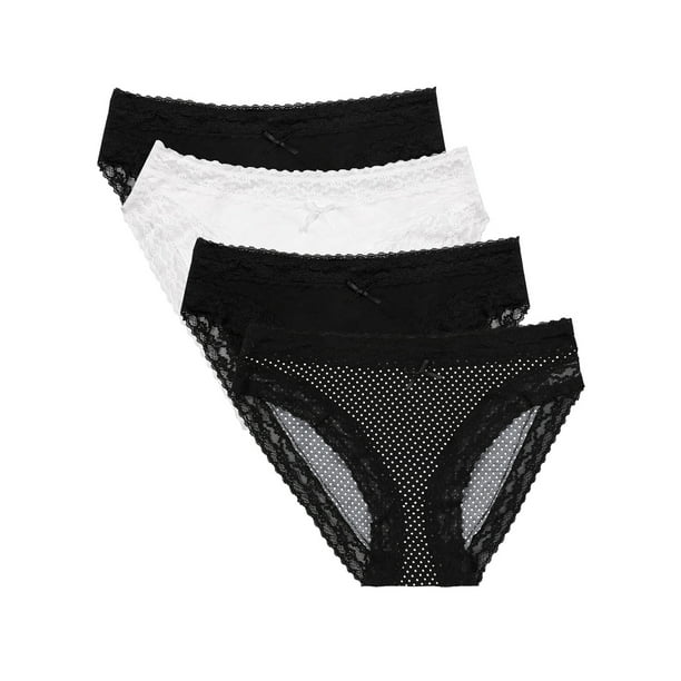 Charmo Women's 4 Pack Bikini Panties Lace-Trim Hipster Briefs Underwear 