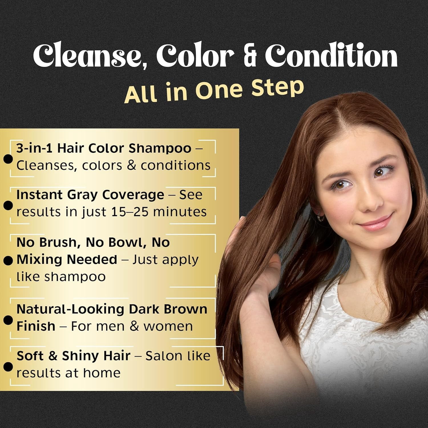Herbishh Light Brown Hair Color Shampoo for Gray Hair, Permanent Color for Men & Women, 3-in-1 Color+Shampoo+Conditioner, 500ml – Buy 1 Get 1 Free