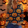 thumbnail image 2 of Women's Halloween T-Shirt Plus Size V-Neck 3/4 Sleeve Top, Witchy Print Halloween Blouse Fall Party and Casual Outfit 02-Yellow 2XL, 2 of 5