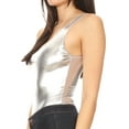 thumbnail image 4 of Sakkas Woemn's Gymnastics Dance Party Metallic Bodysuit Leotard Top Made in USA - Silver - 2X, 4 of 5