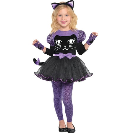 Suit Yourself Miss Meow Cat Costume for Girls, Includes a Dress, Fingerless Gloves, a Headband, and Tights