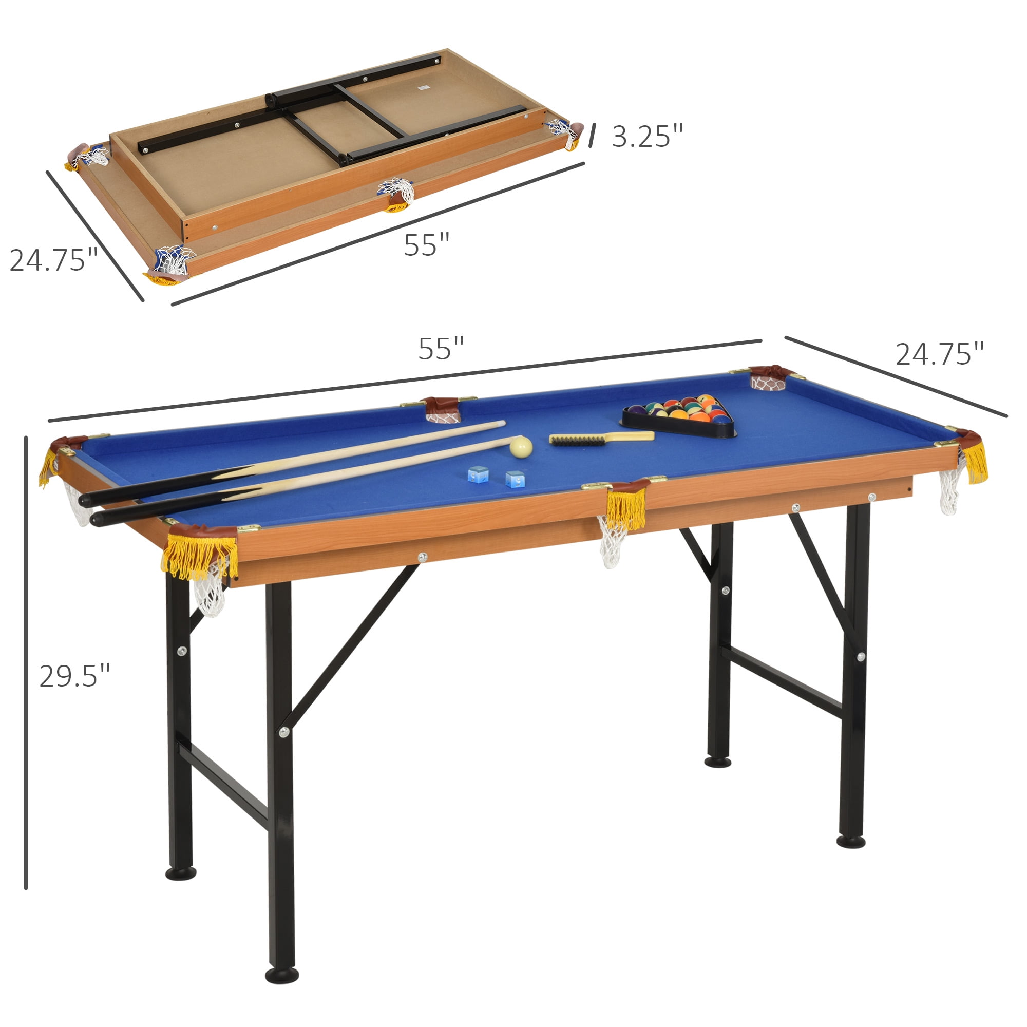 Soozier 55'' Portable Folding Billiards Table Game Pool Table for Kids Adults With Cues, Ball, Rack, Brush, Chalk, Blue
