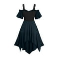 thumbnail image 6 of Htigea Womens Cold Shoulder Dresses Medieval Laceup Short Sleeve Handkerchief Hem Dress Holiday Party Dress Navy 2XL, 6 of 8
