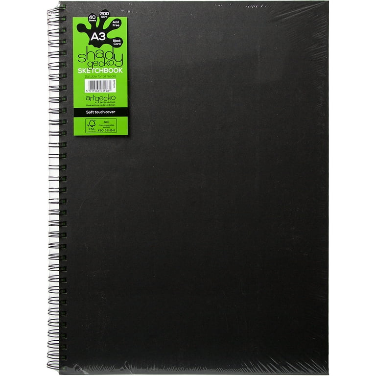 Artgecko A3 Twin Wirebound Hardback Sketchbook 11.69X16.5-40 Sheets,  Black Cover