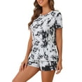 thumbnail image 4 of INSPIRE CHIC Women's Pajama Set Tie Dye Print Short Sleeves Tops and Shorts 2 Pcs Lounge Sets XS Black, 4 of 4