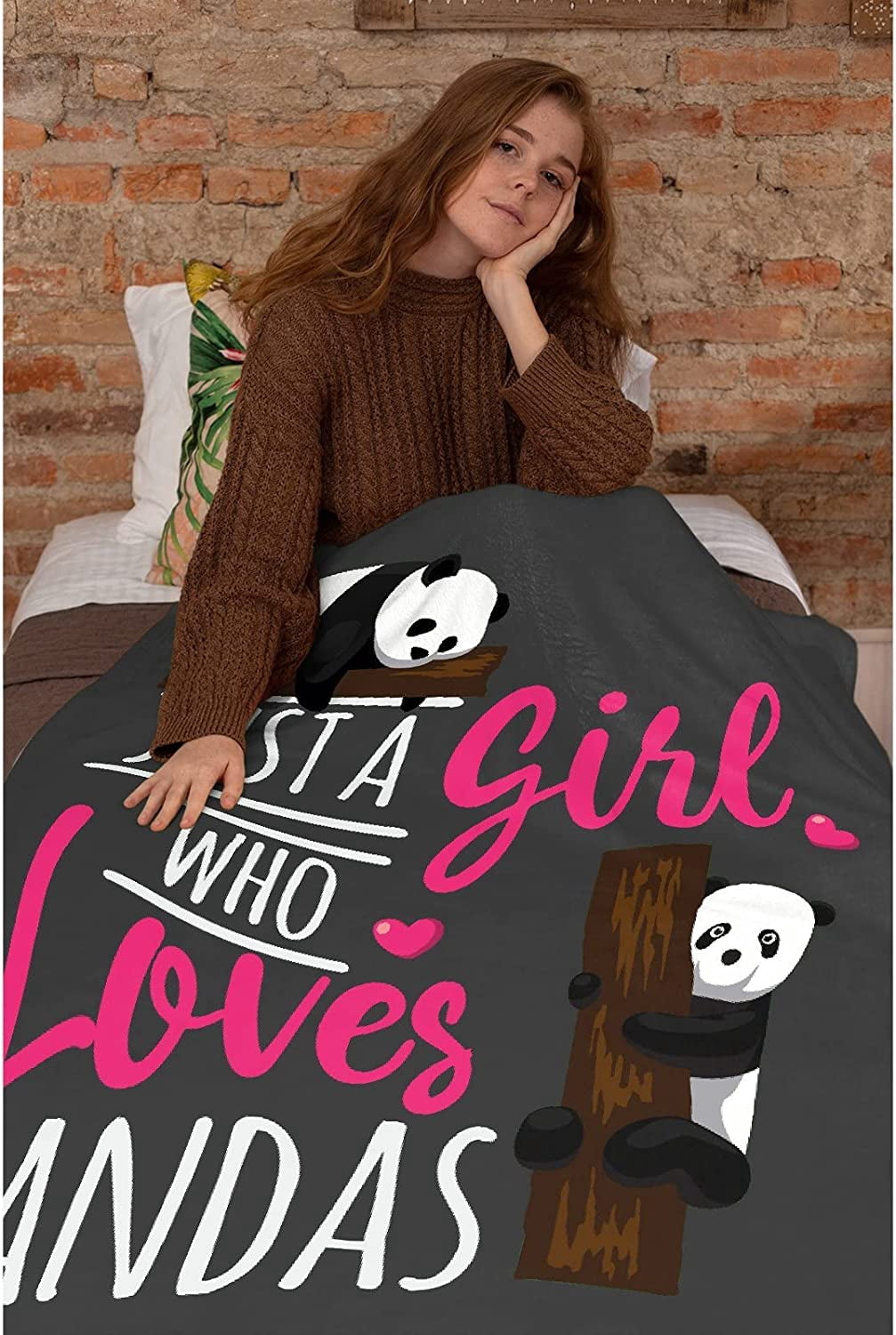 Just A Girl Who Loves Panda Blanket,Flannel Throw Blanket Ultra Soft Micro Lightweight Flannel Blanket Bed Couch Living Room All-Season 80"x60"