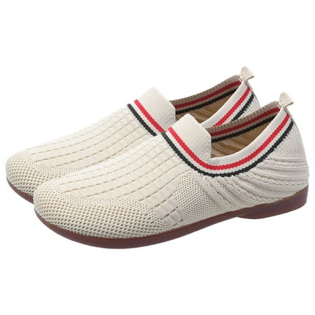 Sexlip Womens Slip-on Tassel Knit Top Flats Loafers  Casual Comfortable Shoes for Indoor Outdoor Use Beige 39