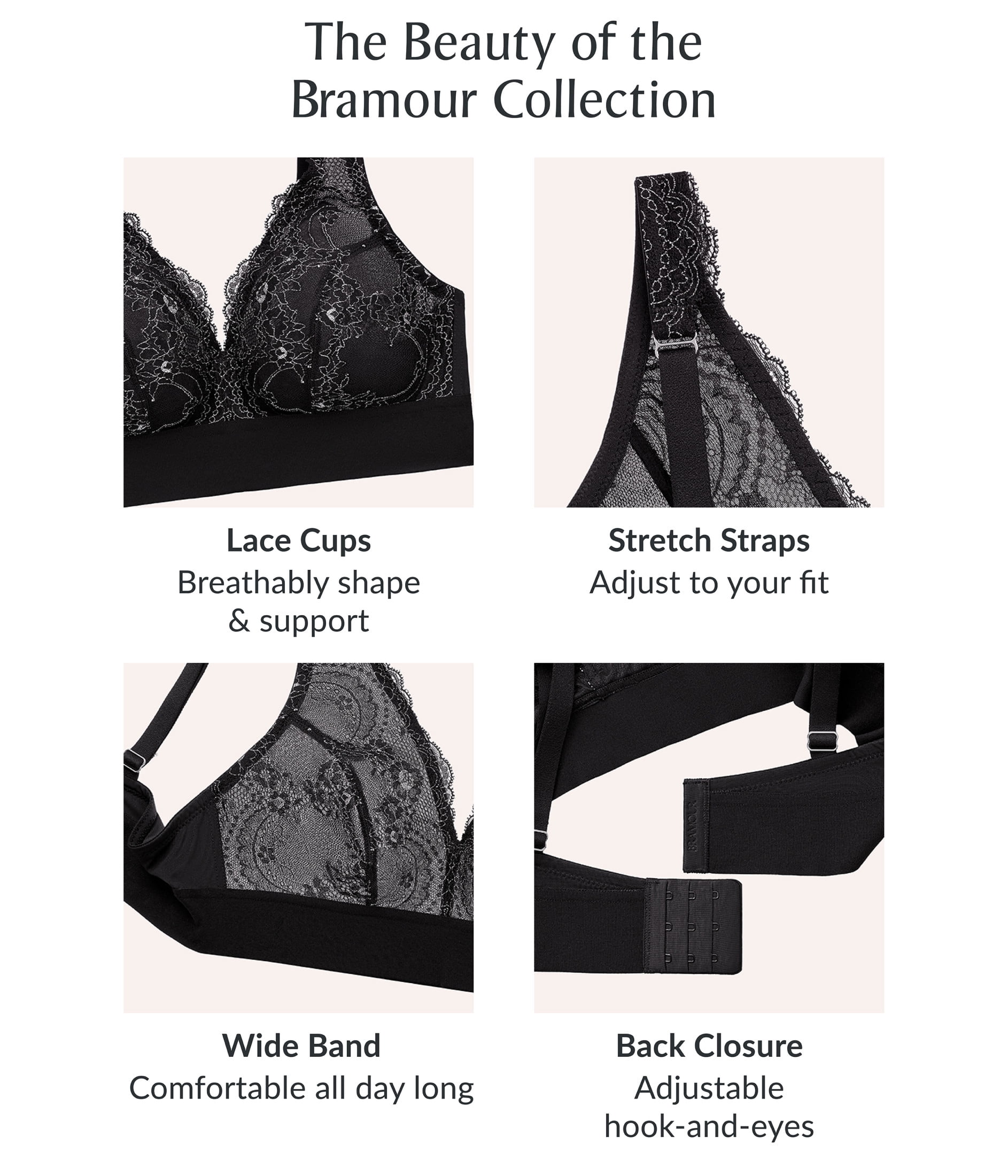 Glamorise Bramour Lexington Lace Plunge Bralette Wirefree Bra 7013 (Women's & Women's Plus)