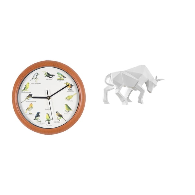 Reloj de pared,Reloj de pared con pájaro cantor Relojes de pared con pájaros,Relojes de pájaros con sonido Reloj decorativo que canta,Estatua del toro,Estatua de