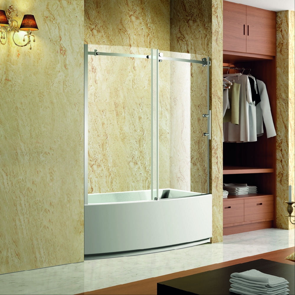 Kepooman 60 X 58 Shower Door Home Frameless Curved Bathtub Shower Doors With Tempered Glass